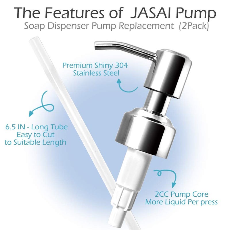 JASAI Durable 304 Rust Proof Stainless Steel Soap Pump, Kitchen Soap Dispenser Pump Replacement for Regular Mouth Bottle, 2 Pack - Image 3